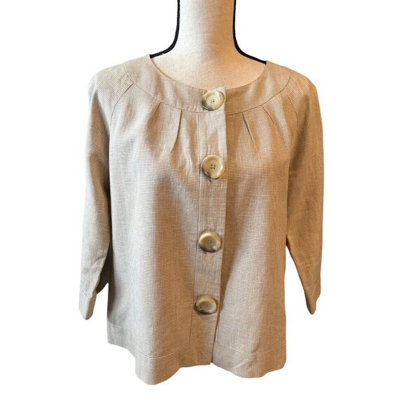 MICHAEL Michael Kors Jackets & Blazers - Michael Michael Kors Linen Blazer Cotton Jacket Cream Houndstooth Snap Buttons